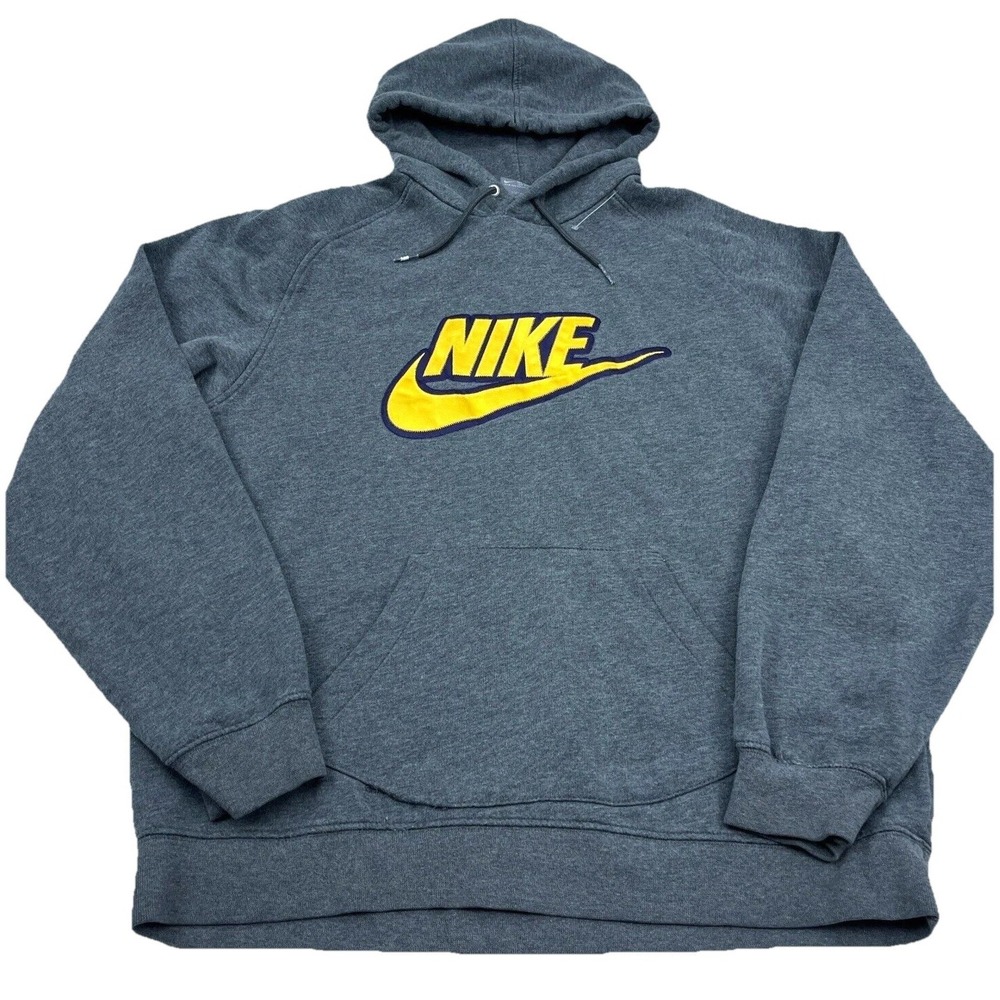 Vintage Nike Hoodie‎ Men XL Gray Yellow Sweatshirt Sweater Y2K 2000s Silver Tag